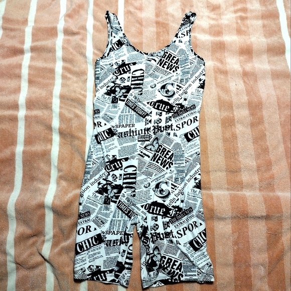 B&W Newspaper One Piece Romper - Picture 1 of 3